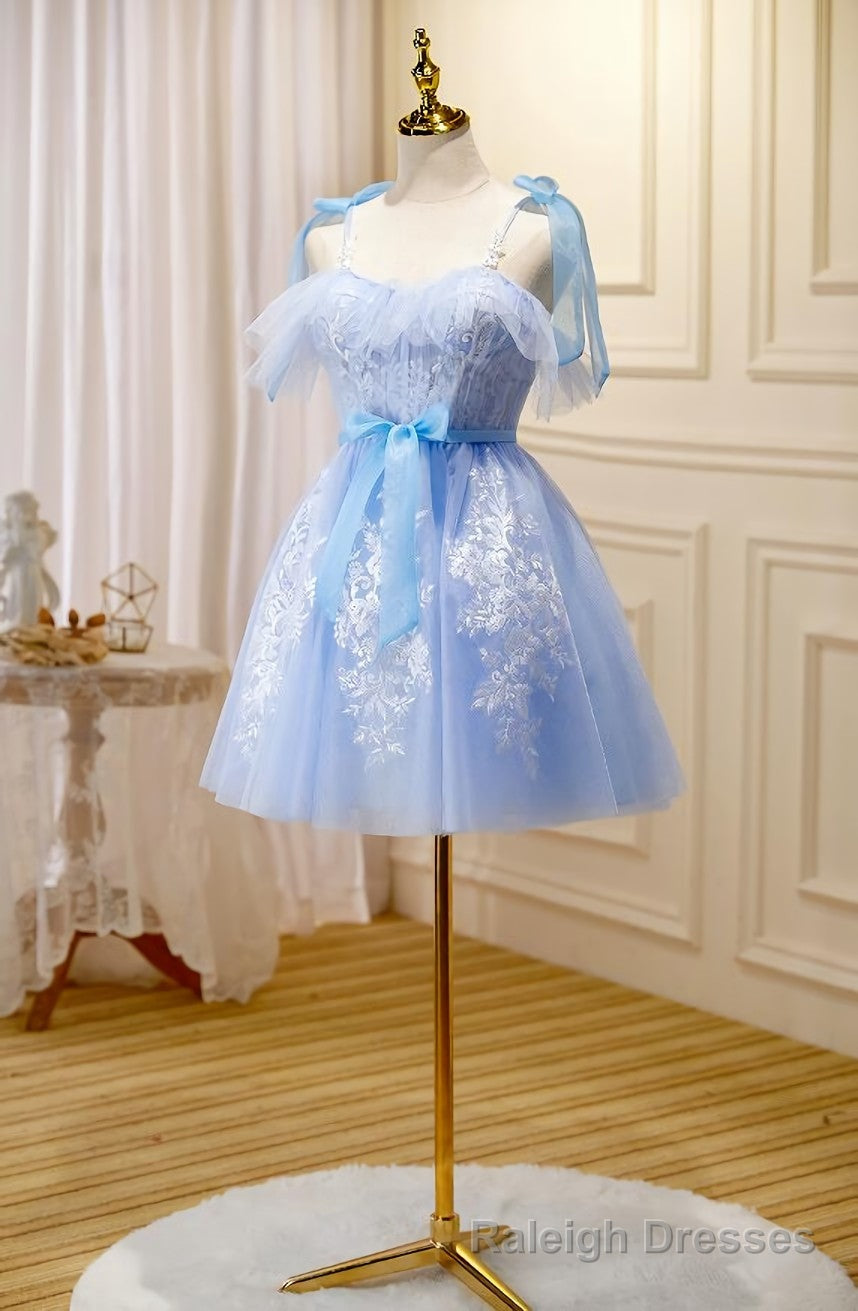 Light Blue Tulle with Lace Knee Length Party Dress, Blue Homecoming Dresses Secondary image