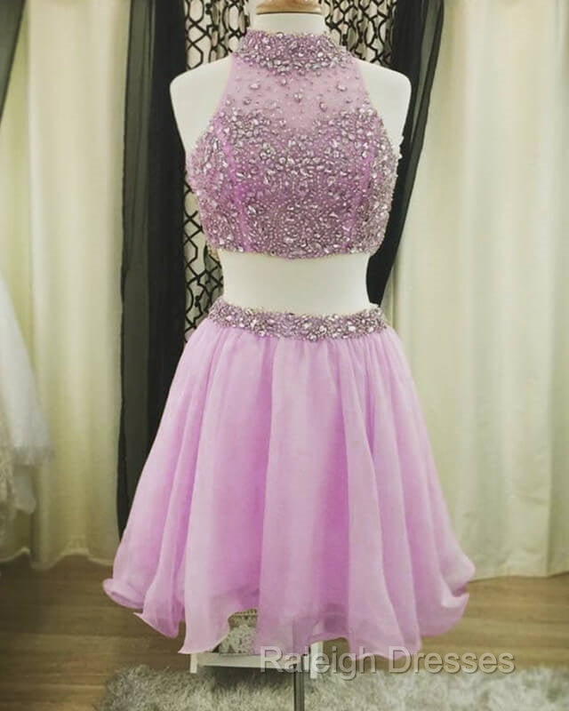 Light Blue Two Piece Homecoming Dresses Beaded Halter Secondary image