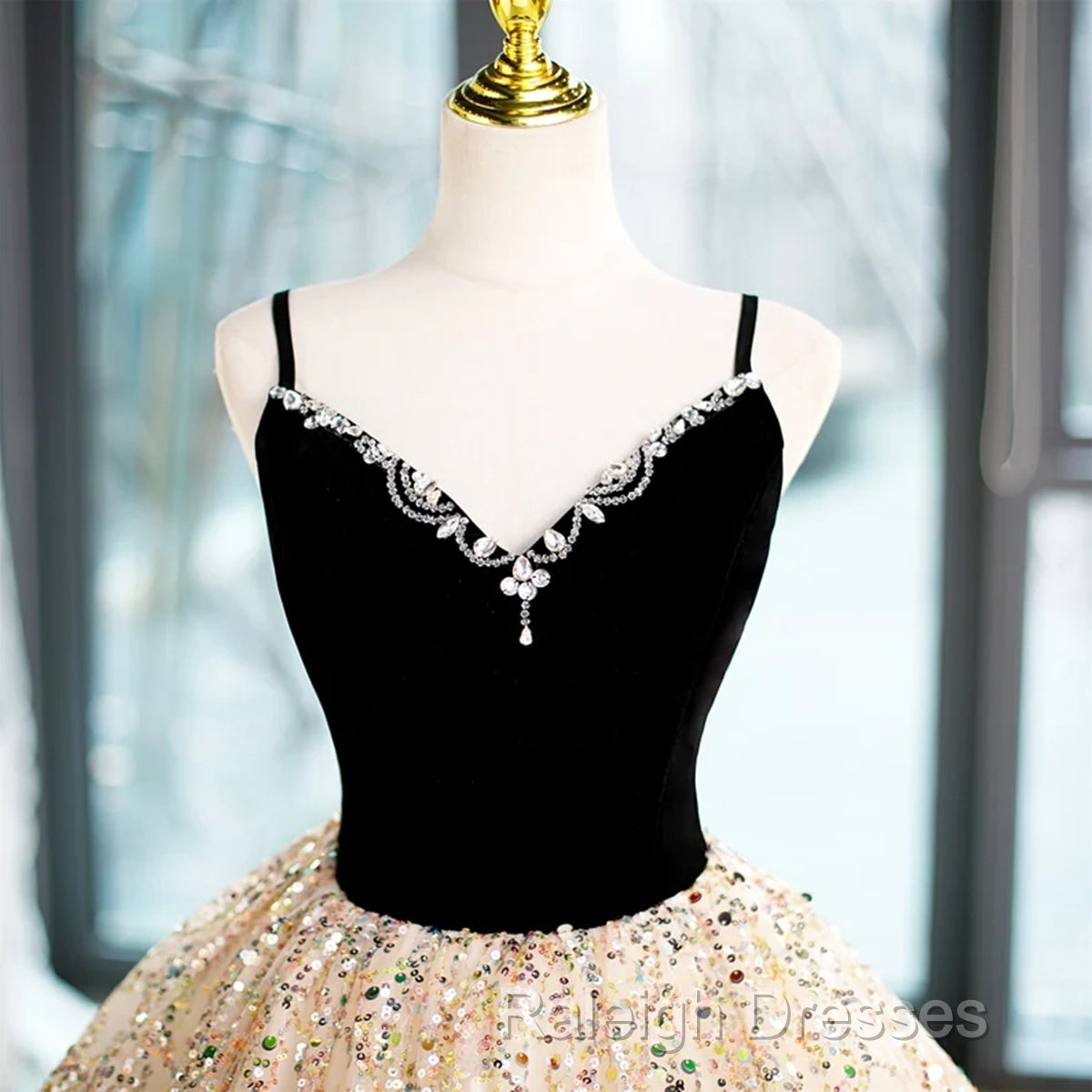 Light Champagne Beaded V-Neckline Party Dress, Cute Straps Long Prom Dress Secondary image