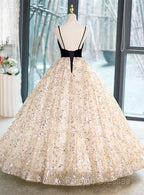 Light Champagne Beaded V-Neckline Party Dress, Cute Straps Long Prom Dress