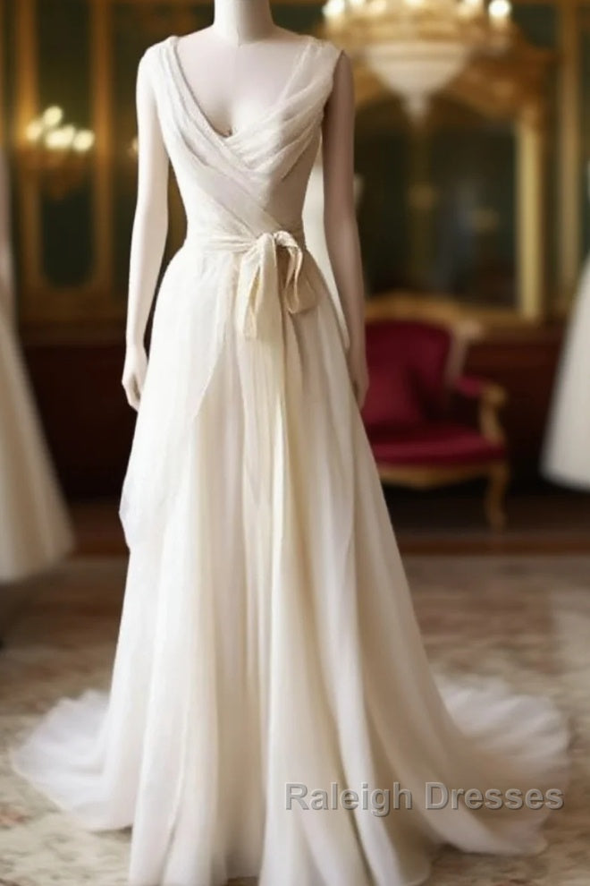 Light Champagne Chiffon Long Wedding Dress Main image