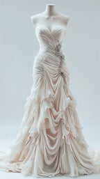 Light Champagne Chiffon Ruffle Prom Dress With Applique Beads