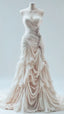 Light Champagne Chiffon Ruffle Prom Dress With Applique Beads