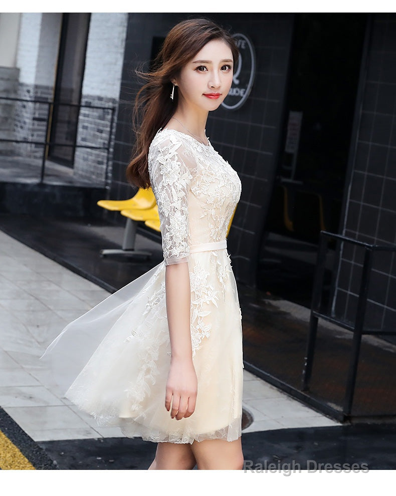 Light Champagne Cute Lace Short Prom Dresses Lovely Lace Tulle Prom Dresses Homecoming Dresses Secondary image