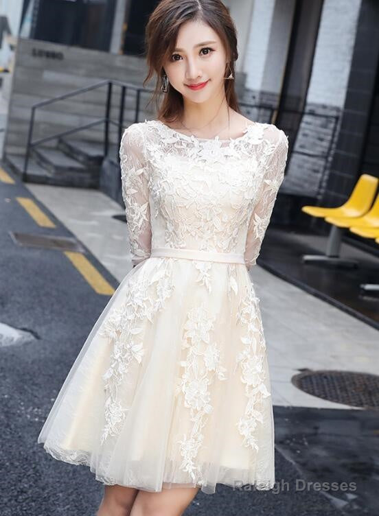 Light Champagne Cute Lace Short Prom Dresses Lovely Lace Tulle Prom Dresses Homecoming Dresses Main image