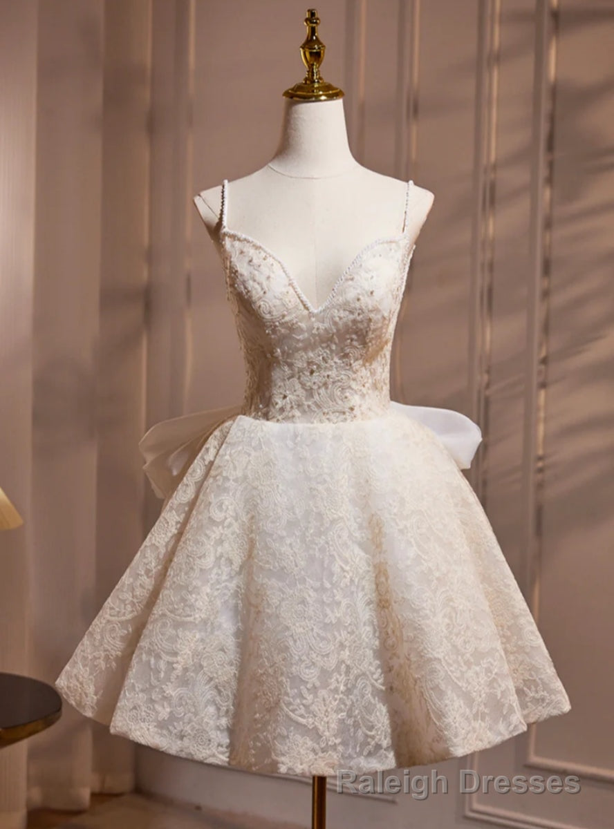 Light Champagne Lace Spaghetti Straps Homecoming Dress Main image