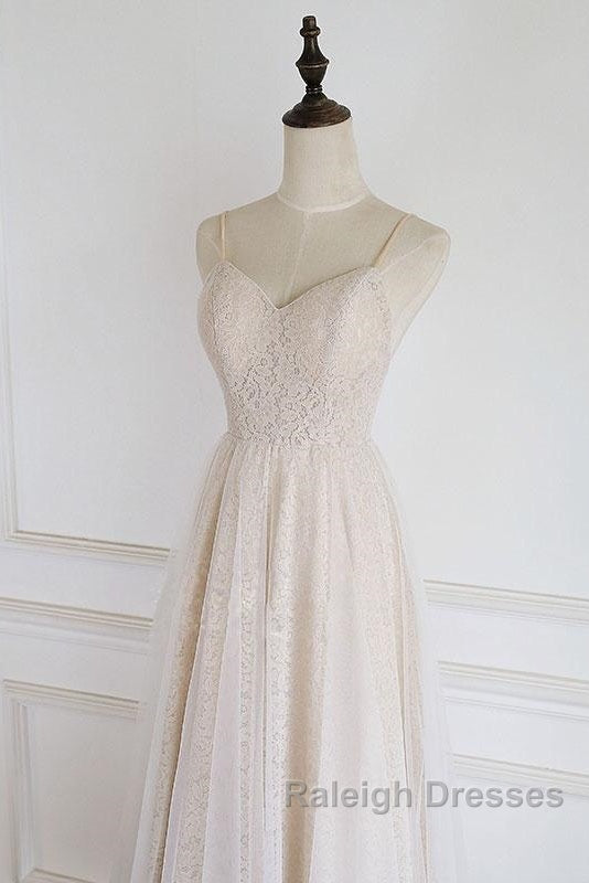 Light Champagne Lace Straps Sweetheart Party Dress Formal Dress, Tea Length Wedding Party Dress Secondary image