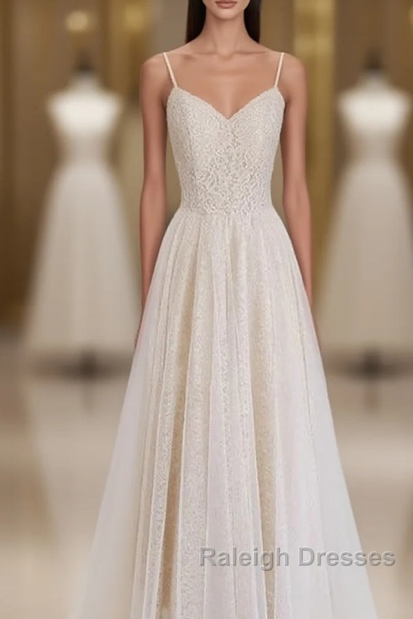 Light Champagne Lace Straps Sweetheart Party Dress Formal Dress, Tea Length Wedding Party Dress Main image