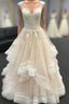 Light champagne lace tulle long wedding Dresses lace Prom Dresses