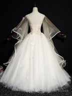 Light Champagne Long Prom Dresses, Champagne Tulle Formal Gowns Sweet 16 Dresses