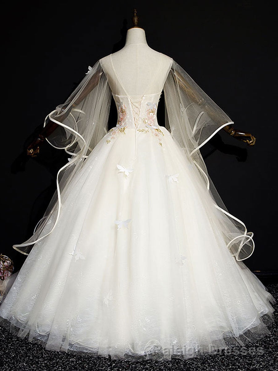Light Champagne Long Prom Dresses, Champagne Tulle Formal Gowns Sweet 16 Dresses