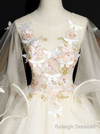 Light Champagne Long Prom Dresses, Champagne Tulle Formal Gown Sweet 16 Dresses