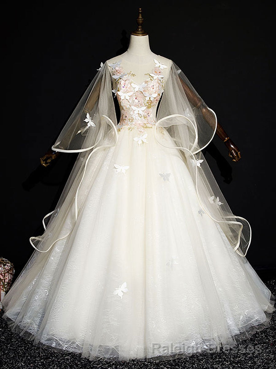 Light Champagne Long Prom Dresses, Champagne Tulle Formal Gown Sweet 16 Dresses