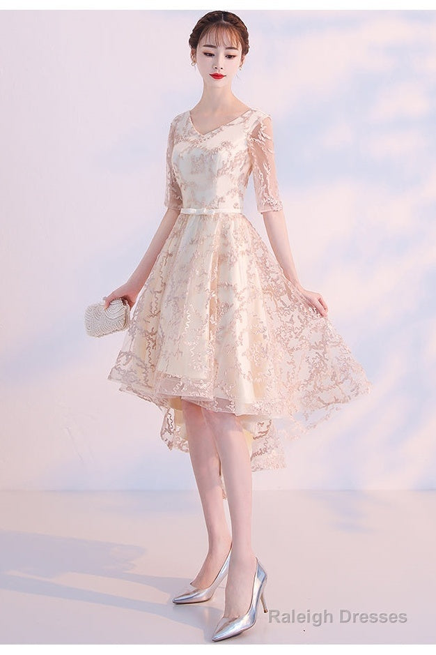 Light Champagne Lovely Lace High Low Homecoming Dresses New Short Prom Dresses Secondary image