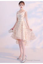 Light Champagne Lovely Lace High Low Homecoming Dresses New Short Prom Dresses