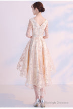 Light Champagne Lovely Lace High Low Homecoming Dress, New Short Prom Dress
