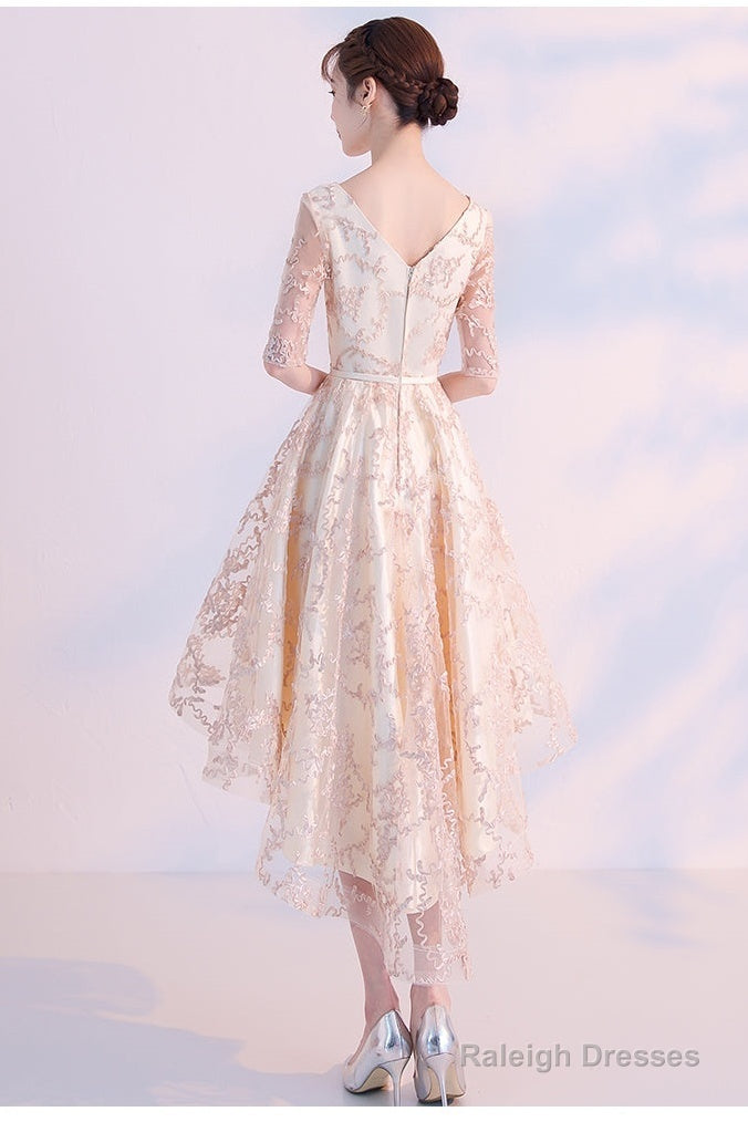 Light Champagne Lovely Lace High Low Homecoming Dress, New Short Prom Dress