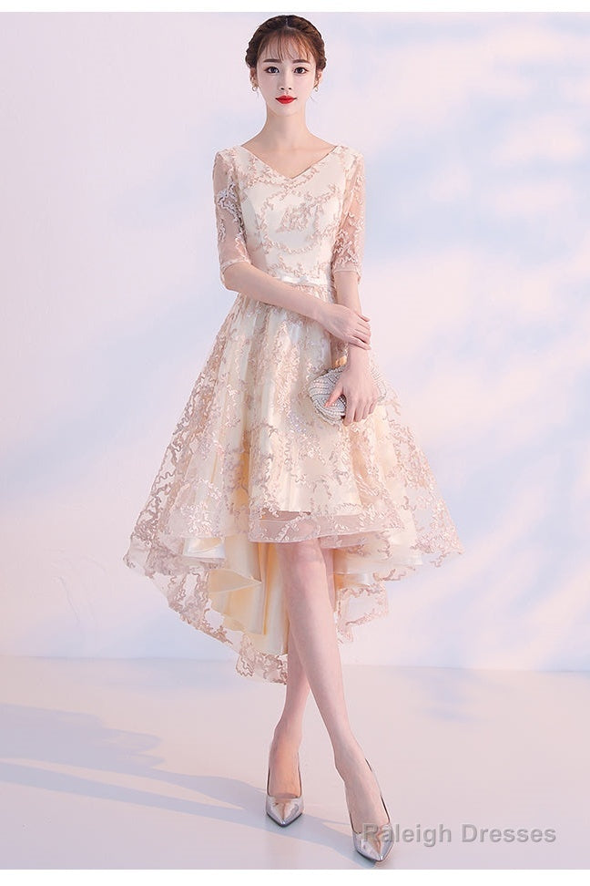 Light Champagne Lovely Lace High Low Homecoming Dresses New Short Prom Dresses