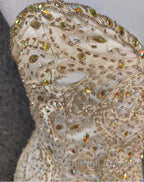 Light Champagne Mermaid Sweetheart Neck Beaded Tulle Long Ball Dresses Vintage Prom Dresses