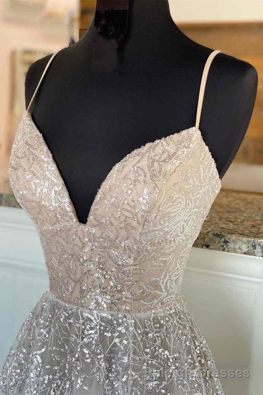 Light Champagne Sequin Lace A Line Prom Dress
