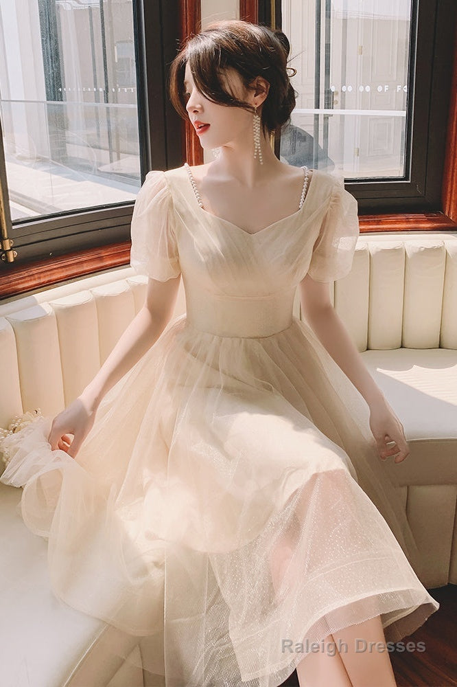 Light Champagne Short Homecoming Dress, Cute Tulle Short Prom Dress