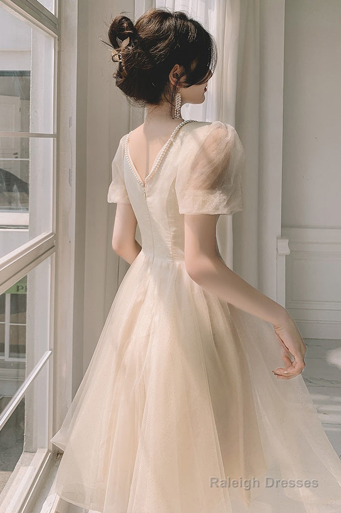 Light Champagne Short Homecoming Dress, Cute Tulle Short Prom Dress