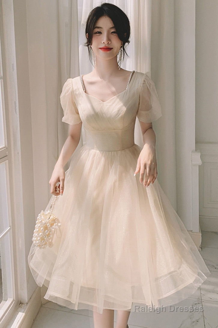 Light Champagne Short Homecoming Dress, Cute Tulle Short Prom Dress