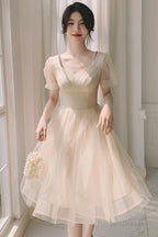 Light Champagne Short Homecoming Dresses Cute Tulle Short Prom Dresses