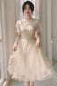Light Champagne Short Homecoming Dresses Cute Tulle Short Prom Dresses