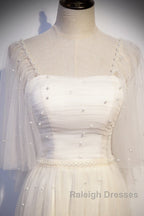 Light Champagne Short Sleeves Long Wedding Prom Dresses Cute Prom Dresses