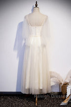 Light Champagne Short Sleeves Long Wedding Prom Dresses Cute Prom Dresses