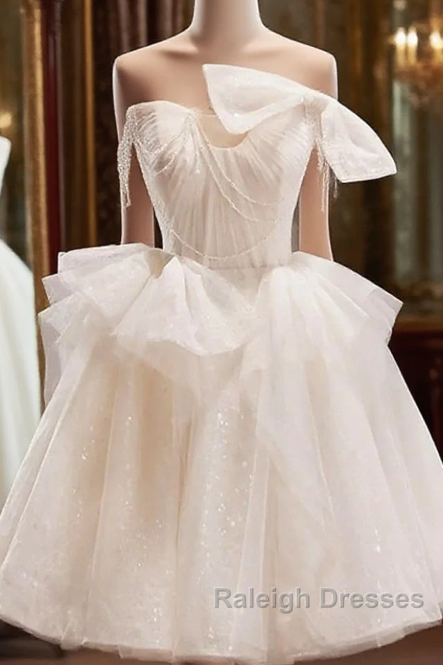 Light Champagne Short Tulle Prom Dresses, Short Light Champagne Formal Graduation Dresses Main image