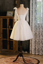 Light Champagne Spaghetti Strap Short Prom Dresses Cute A-Line Tulle Prom Dresses