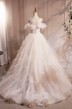 Light Champagne Spaghetti Strap Tulle Long Prom Dress, Beautiful A-Line Formal Evening Dress