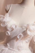 Light Champagne Spaghetti Strap Tulle Long Prom Dress, Beautiful A-Line Formal Evening Dress