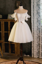 Light Champagne Spaghetti Strap Tulle Party Dress, Beautiful A-Line Evening Prom Dress