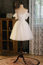 Light Champagne Spaghetti Strap Tulle Party Dress, Beautiful A-Line Evening Prom Dress