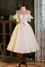 Light Champagne Spaghetti Strap Tulle Party Dress, Beautiful A-Line Evening Prom Dress