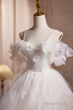 Light Champagne Spaghetti Strap Tulle Short Prom Dresses Beautiful A-Line Prom Dresses