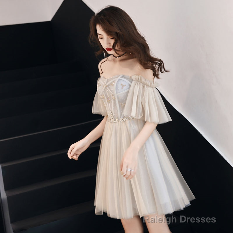 Light Champagne Tulle Beaded Sweetheart Homecoming Dresses Short Prom Dresses Secondary image