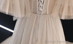 Light Champagne Tulle Beaded Sweetheart Homecoming Dresses Short Prom Dresses