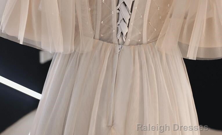 Light Champagne Tulle Beaded Sweetheart Homecoming Dresses Short Prom Dresses