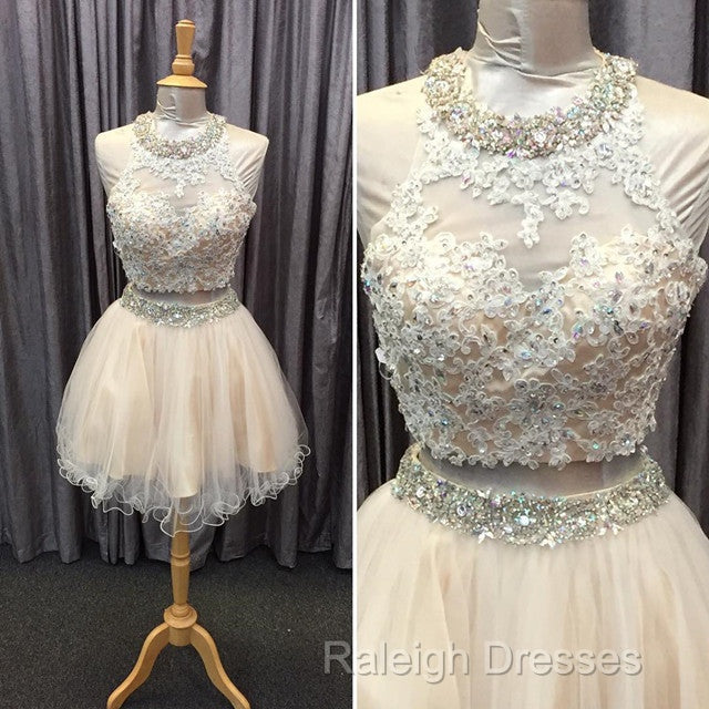 Light Champagne Tulle Lace Beading Homecoming Dresses Two Piece Style Secondary image