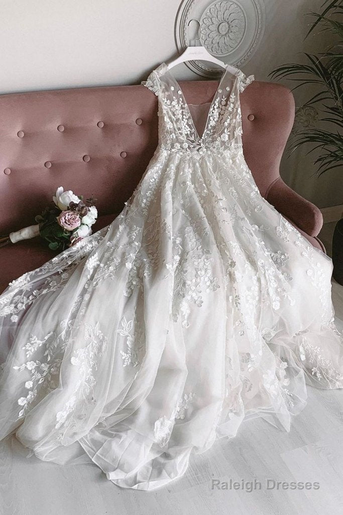 Light Champagne Tulle Lace Long Prom Dresses Champagne Wedding Dresses Main image