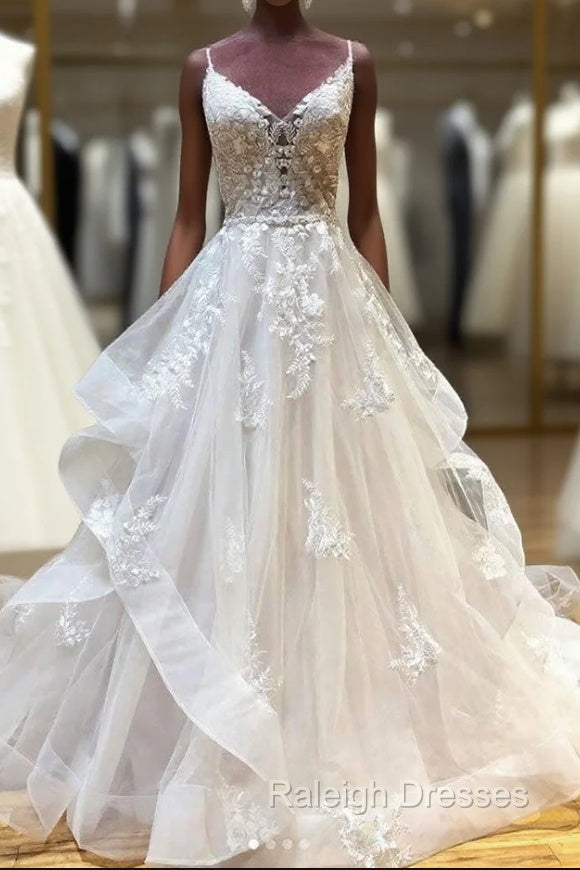 Light Champagne Tulle Lace Long Prom Dress Lace Long Wedding Dress