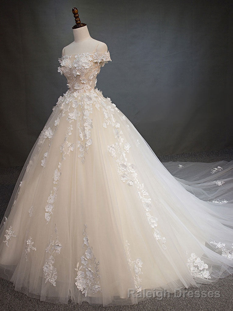 Light champagne tulle long prom dress A line evening dress,DS3208