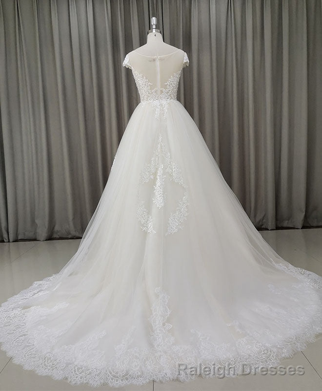 Light Champagne Tulle Lace Long Wedding Dress Lace Bridal Dress