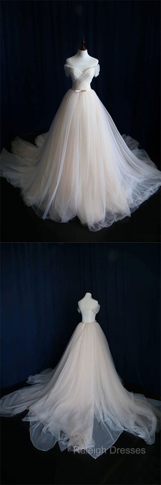 Light Champagne Tulle Long Prom Dresses Wedding Dresses