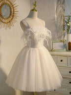 Light Champagne Tulle Short Prom Dress, Tulle Puffy Homecoming Dress