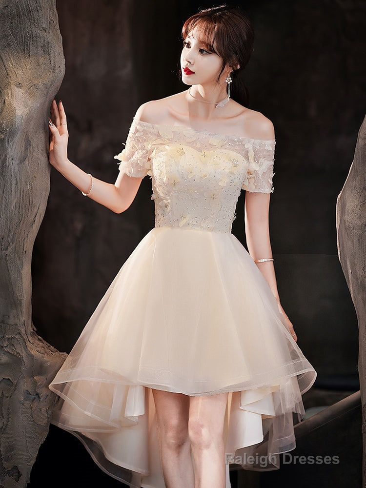 Light Champagne Tulle Short Sleeves High Low Homecoming Dress, Short Party Dress Prom Dress Secondary image